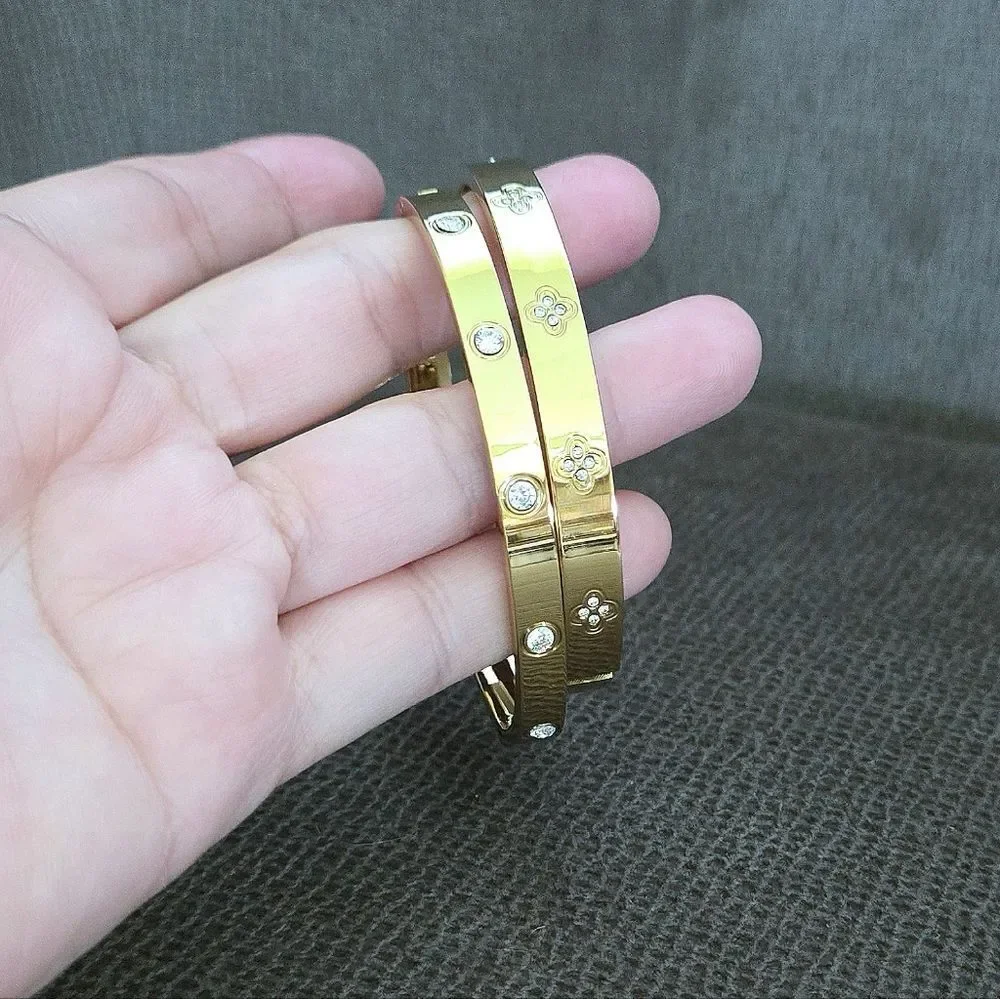 Set of Two✌️ Hinged Bangle Bracelets with Bezel Set Cubic Zirconias - NWOT
